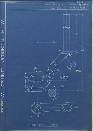 Matchless Motorcycles LTD 42/G4/FR21 Footrest Arm WH Tildesley Forging Technical Drawing