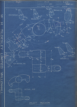 Matchless Motorcycles LTD 44/30/E59/1 / E/25/E59/1 Inlet Rocker WH Tildesley Forging Technical Drawing