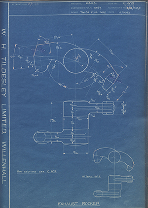 Matchless Motorcycles LTD 44/30/E59/E / E/25/E59/E Exhaust Rocker WH Tildesley Forging Technical Drawing