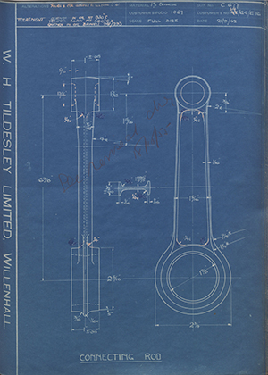 Matchless Motorcycles LTD 44/G4/E16 / 44/G4/E16 Connecting Rod WH Tildesley Forging Technical Drawing