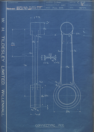 Matchless Motorcycles LTD 44/G9/E16 / 44/G9/E16 Connecting Rod WH Tildesley Forging Technical Drawing