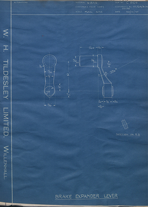 Matchless Motorcycles LTD 45/G4/B30 / 011198 Brake Expander Lever WH Tildesley Forging Technical Drawing