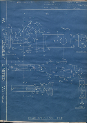 Matchless Motorcycles LTD 45/G4/F4/L / 011117 Rear Fork End - Left WH Tildesley Forging Technical Drawing