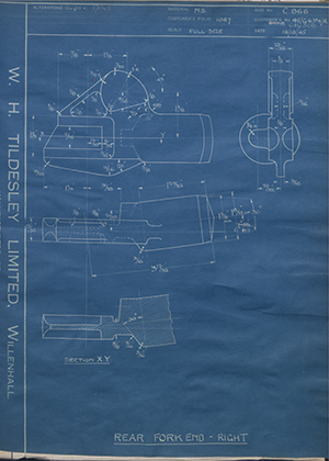 Matchless Motorcycles LTD 45/G4/F4/R / 011118 / 014368 Rear Fork End - Right WH Tildesley Forging Technical Drawing