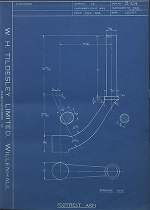 Matchless Motorcycles LTD 4518 / 0/0925 Footrest Arm WH Tildesley Forging Technical Drawing