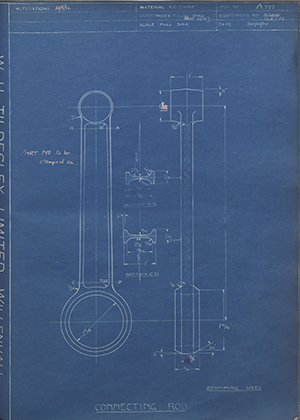 Matchless Motorcycles LTD 5768 / 1637M Connecting Rod WH Tildesley Forging Technical Drawing