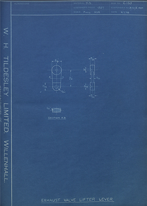 Matchless Motorcycles LTD B/23/E483 Exhaust Valve Lifter Lever WH Tildesley Forging Technical Drawing