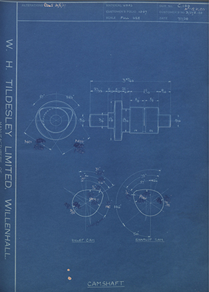 Matchless Motorcycles LTD B/BS/E133 / B/23/E133 Camshaft WH Tildesley Forging Technical Drawing