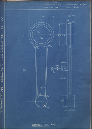 Matchless Motorcycles LTD B23/E16 Connecting Rod WH Tildesley Forging Technical Drawing