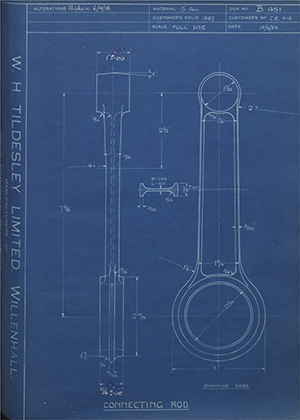 Matchless Motorcycles LTD CE416 Connecting Rod WH Tildesley Forging Technical Drawing