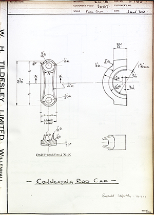 Matchless Motorcycles LTD  Connecting Rod Cap WH Tildesley Forging Technical Drawing