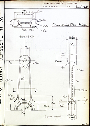 Matchless Motorcycles LTD  Connecting Rod WH Tildesley Forging Technical Drawing