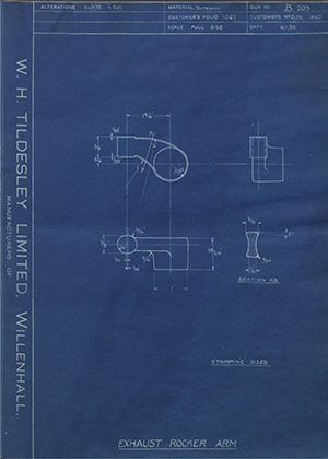 Matchless Motorcycles LTD D/8E 1860 Exhaust Rocker Arm WH Tildesley Forging Technical Drawing