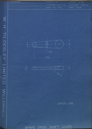 Matchless Motorcycles LTD DB211 Brake Cross Shaft Lever WH Tildesley Forging Technical Drawing