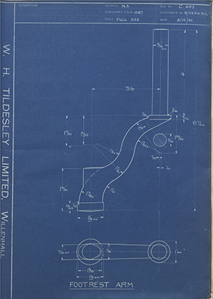 Matchless Motorcycles LTD E/25/FR21/L Footrest Arm WH Tildesley Forging Technical Drawing