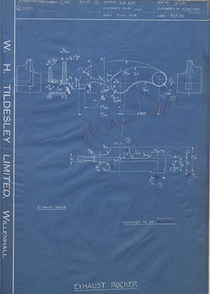 Matchless Motorcycles LTD E/7R/3477 Exhaust Rocker WH Tildesley Forging Technical Drawing