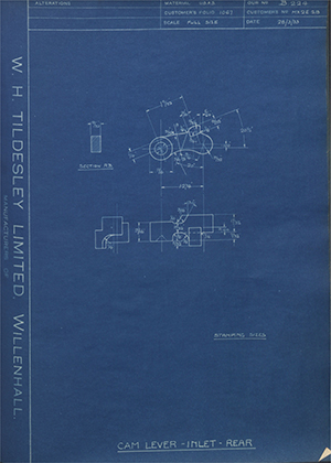 Matchless Motorcycles LTD MX2E 213 Cam Lever - Inlet Rear WH Tildesley Forging Technical Drawing