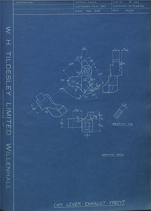 Matchless Motorcycles LTD MX2E 214 Cam Lever - Exhaust Front WH Tildesley Forging Technical Drawing