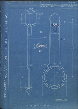 Matchless Motorcycles LTD MX2E216 Connecting Rod WH Tildesley Forging Technical Drawing