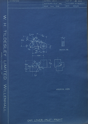 Matchless Motorcycles LTD MX2E217 Cam Lever - Inlet Front WH Tildesley Forging Technical Drawing