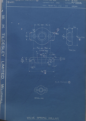 Matchless Motorcycles LTD STG No 015478 / 013990 Valve Spring Collar WH Tildesley Forging Technical Drawing