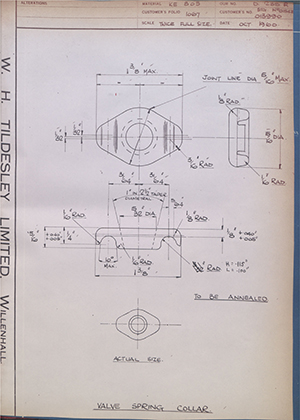 Matchless Motorcycles LTD STG No 0154R / 013990 Valve Spring Collar WH Tildesley Forging Technical Drawing