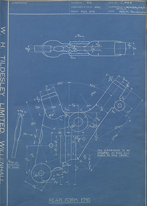 Matchless Motorcycles LTD W/41/G3L/F4/R / 017401 Rear Fork End WH Tildesley Forging Technical Drawing