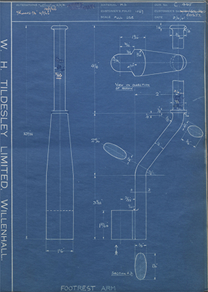 Matchless Motorcycles LTD W/41/G3L/FR2 / 011522 Footrest Arm WH Tildesley Forging Technical Drawing