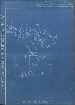 Matchless Motorcycles LTD W41/G4/E59 Exhaust Rocker WH Tildesley Forging Technical Drawing