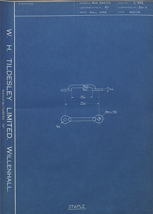 Metropolitan Vickers Electrical Co LTD Item 4 Staple WH Tildesley Forging Technical Drawing