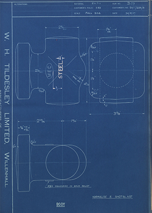 Millingford Engineering Co 20/1/625/A Body WH Tildesley Forging Technical Drawing