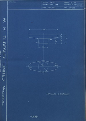 Millingford Engineering Co 40/1/610/A Gland WH Tildesley Forging Technical Drawing