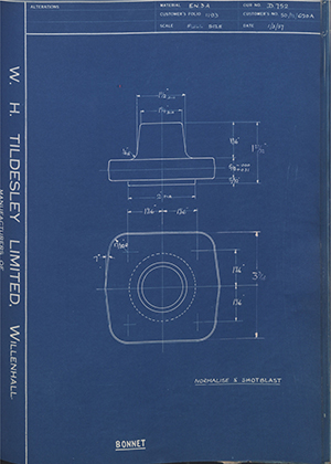 Millingford Engineering Co 50/1/2/620A Bonnet WH Tildesley Forging Technical Drawing