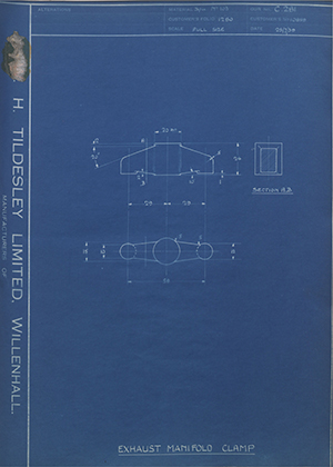 Morris Motors LTD 10859 Exhaust Manifold Clamp WH Tildesley Forging Technical Drawing