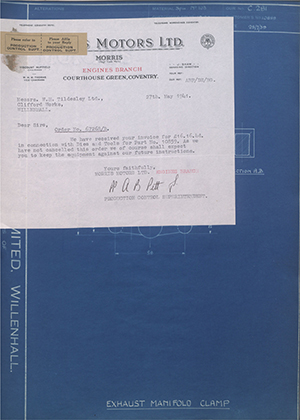 Morris Motors LTD 10859 Exhaust Manifold Clamp WH Tildesley Forging Technical Drawing