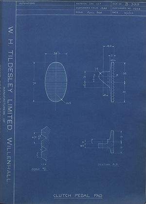 Morris Motors LTD 15113 Clutch Pedal Pad WH Tildesley Forging Technical Drawing