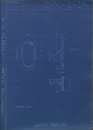 Morris Motors LTD 15208 Clutch Pedal Pad WH Tildesley Forging Technical Drawing