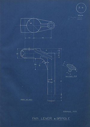 Morris Motors LTD 1907 Fan Lever & Spindle WH Tildesley Forging Technical Drawing