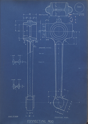 Morris Motors LTD 1926 Connecting Rod WH Tildesley Forging Technical Drawing