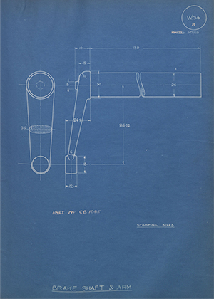 Morris Motors LTD 1985 Brake Shaft & Arm WH Tildesley Forging Technical Drawing