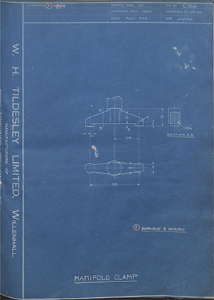 Morris Motors LTD 24183 Manifold Clamp WH Tildesley Forging Technical Drawing