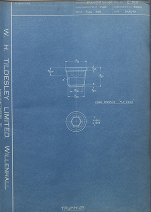 Morris Motors LTD 29851 Trunnion WH Tildesley Forging Technical Drawing