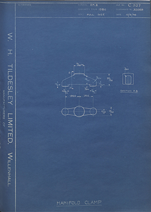 Morris Motors LTD 32089 Manifold Clamp WH Tildesley Forging Technical Drawing