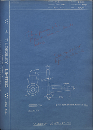 Morris Motors LTD 32170 Selector Lever 2nd & Top WH Tildesley Forging Technical Drawing