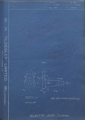 Morris Motors LTD 32174 Selector Lever - 1st & Reverse WH Tildesley Forging Technical Drawing