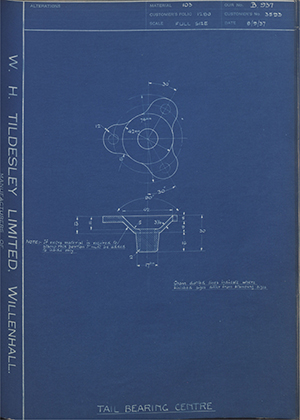 Morris Motors LTD 3593 Tail Bearing Centre WH Tildesley Forging Technical Drawing