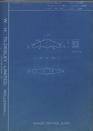 Morris Motors LTD 633/33 Exhaust Manifold Clamp WH Tildesley Forging Technical Drawing