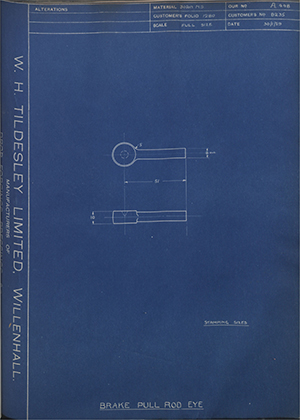 Morris Motors LTD 8235 Brake Pull Rod Eye WH Tildesley Forging Technical Drawing