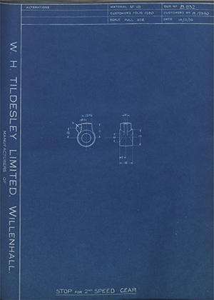 Morris Motors LTD A17340 Stop for 2nd Gear WH Tildesley Forging Technical Drawing