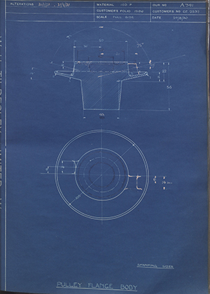 Morris Motors LTD CE2537 Pulley Flange Body WH Tildesley Forging Technical Drawing